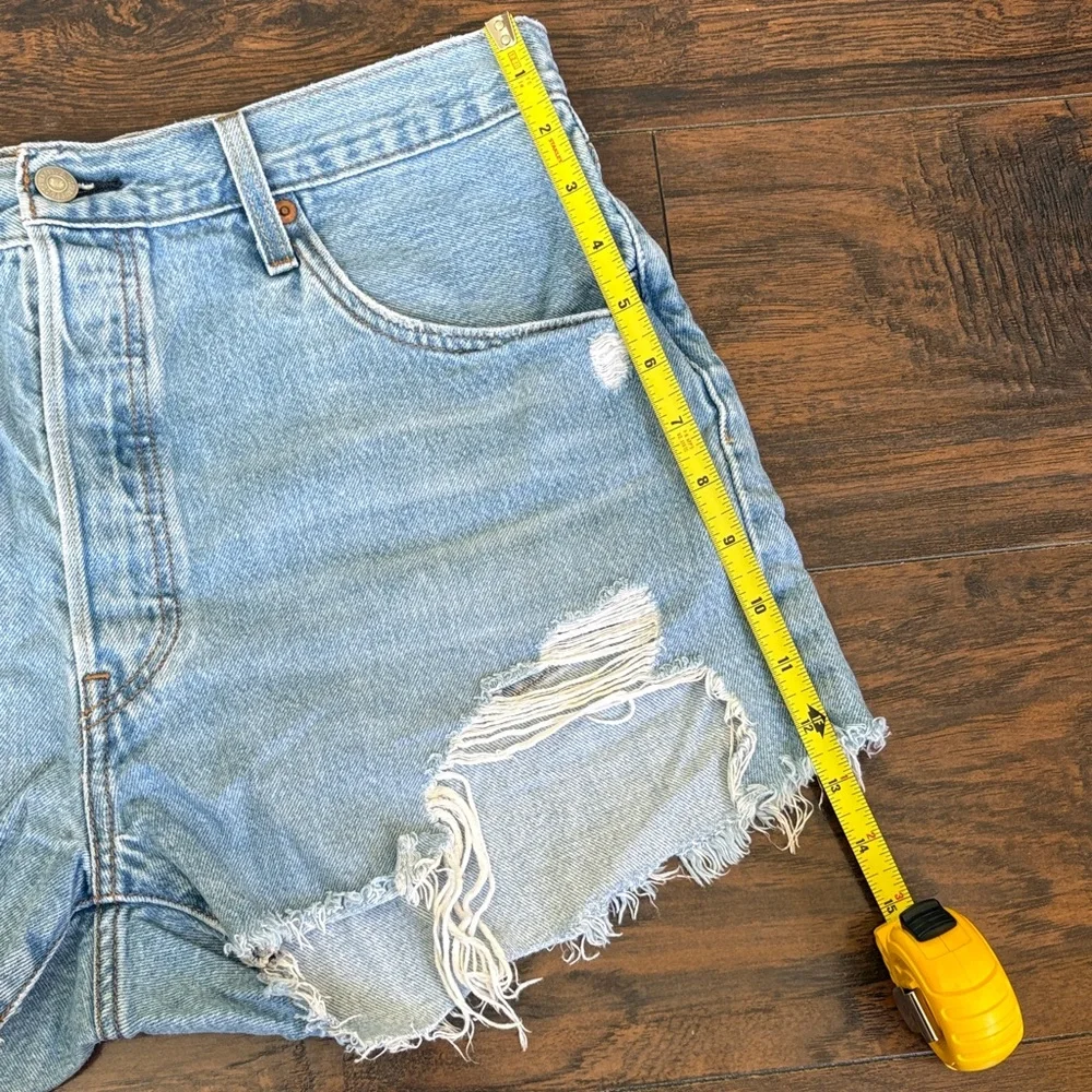Levi's 501 Light Wash Distressed Denim Cutoff Shorts - Picture 7 of 10